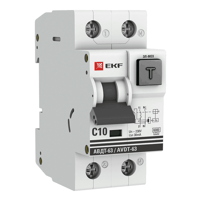 Выключатель автоматический дифференциального тока 2п C 10А 30мА тип A 6кА АВДТ-63 2мод. электромех. PROxima EKF DA63-10-30