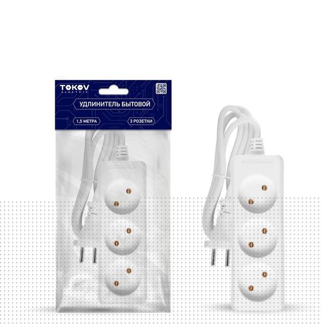 Удлинитель 3х1.5м без заземл. 10А 2х0.75 TOKOV ELECTRIC TKE-C01-BU3-1.5-075